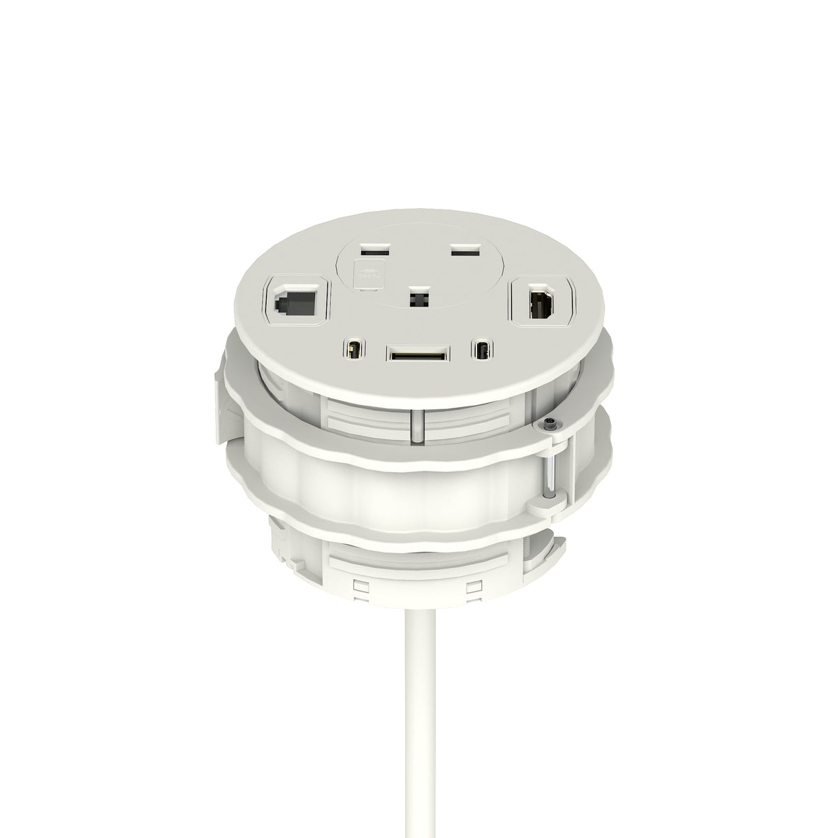 Volta Round In-Desk Power Module, 1 Socket, USB, HDMI and Data, white, view 5