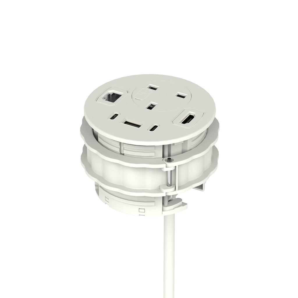 Volta Round In-Desk Power Module, 1 Socket, USB, HDMI and Data, white, view 6