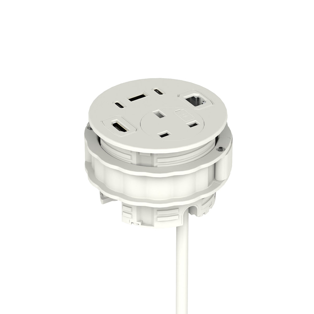 Volta Round In-Desk Power Module, 1 Socket, USB, HDMI and Data, white, view 8