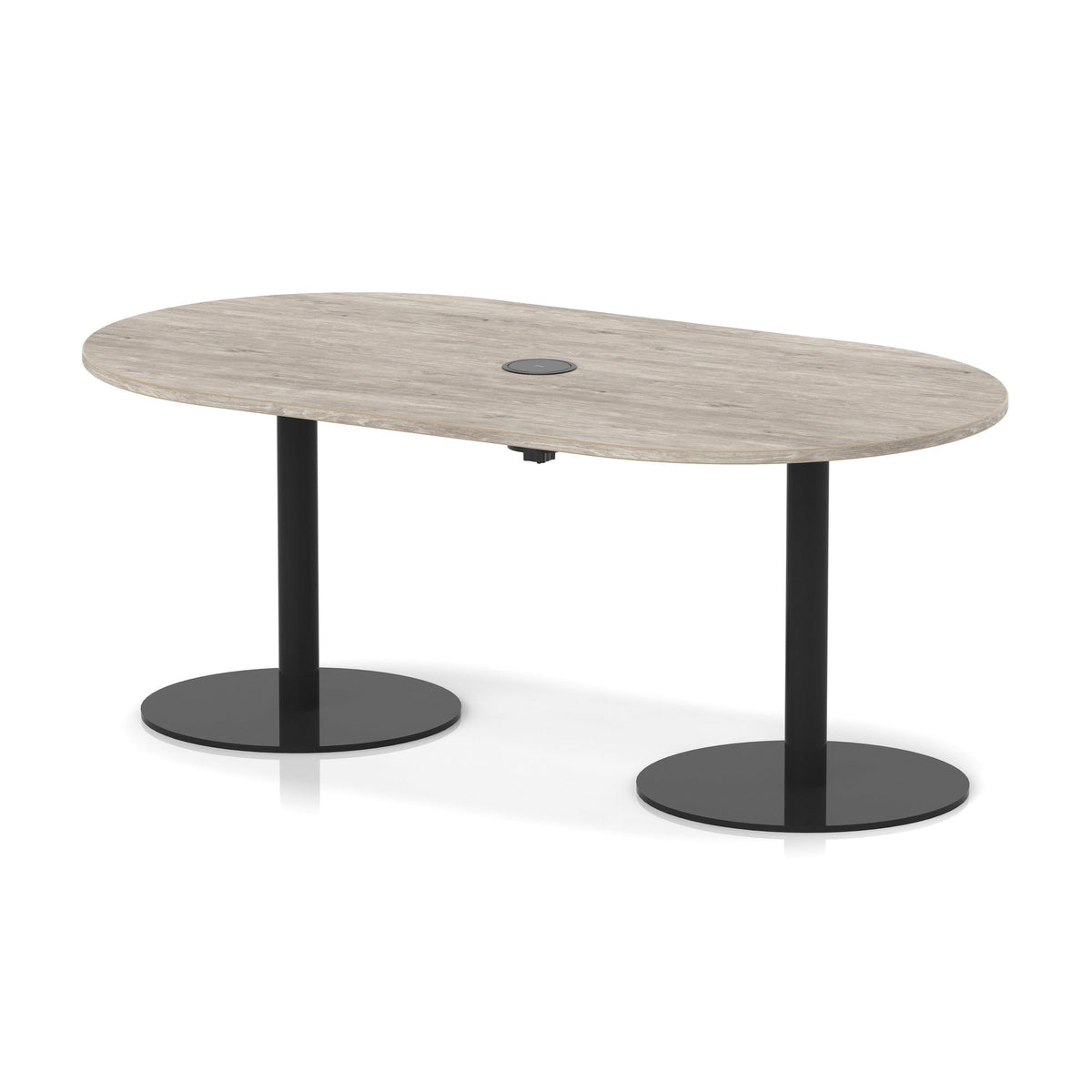 Italia boardroom table with pop-up power, 1800mm, black base, grey oak top, view 2
