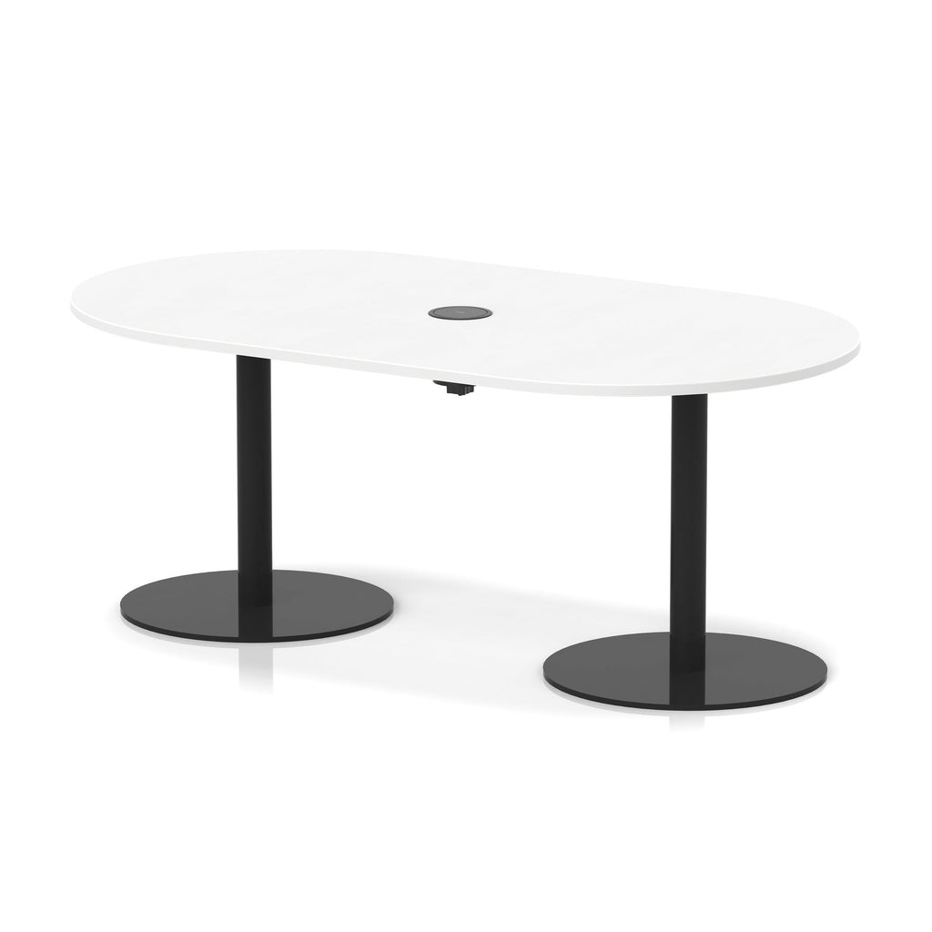 Italia boardroom table with pop-up power, 1800mm, black base, white top, view 2