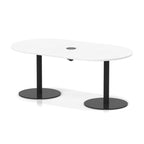 Italia boardroom table with pop-up power, 1800mm, black base, white top, view 2