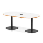 Italia boardroom table with pop-up power, 1800mm, black base, white, natural wood edge top, view 2