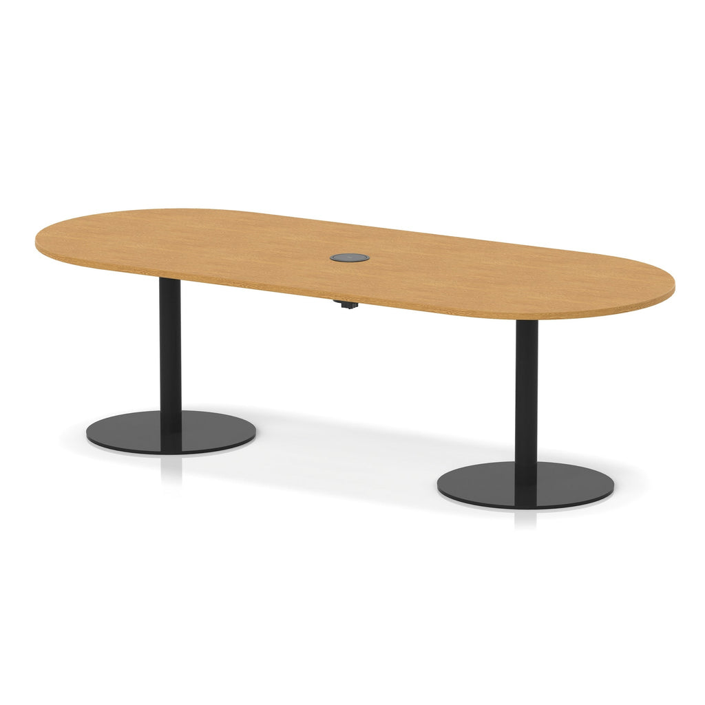 Italia boardroom table with pop-up power, 2400mm, black base, oak top, view 2