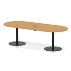 Italia boardroom table with pop-up power, 2400mm, black base, oak top, view 2