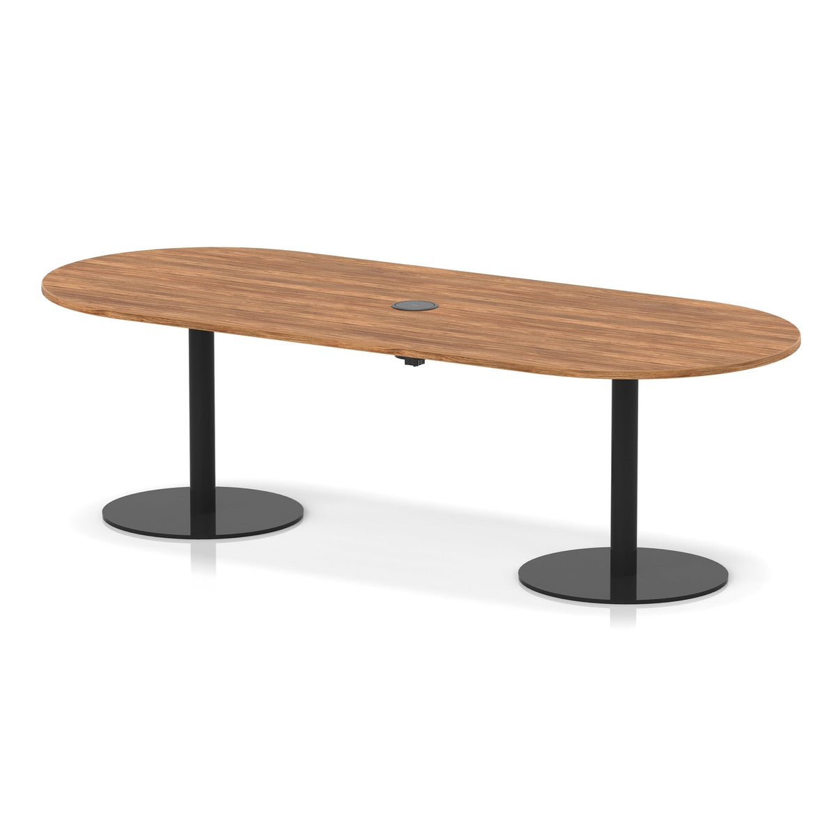Italia boardroom table with pop-up power, 2400mm, black base, walnut top, view 2