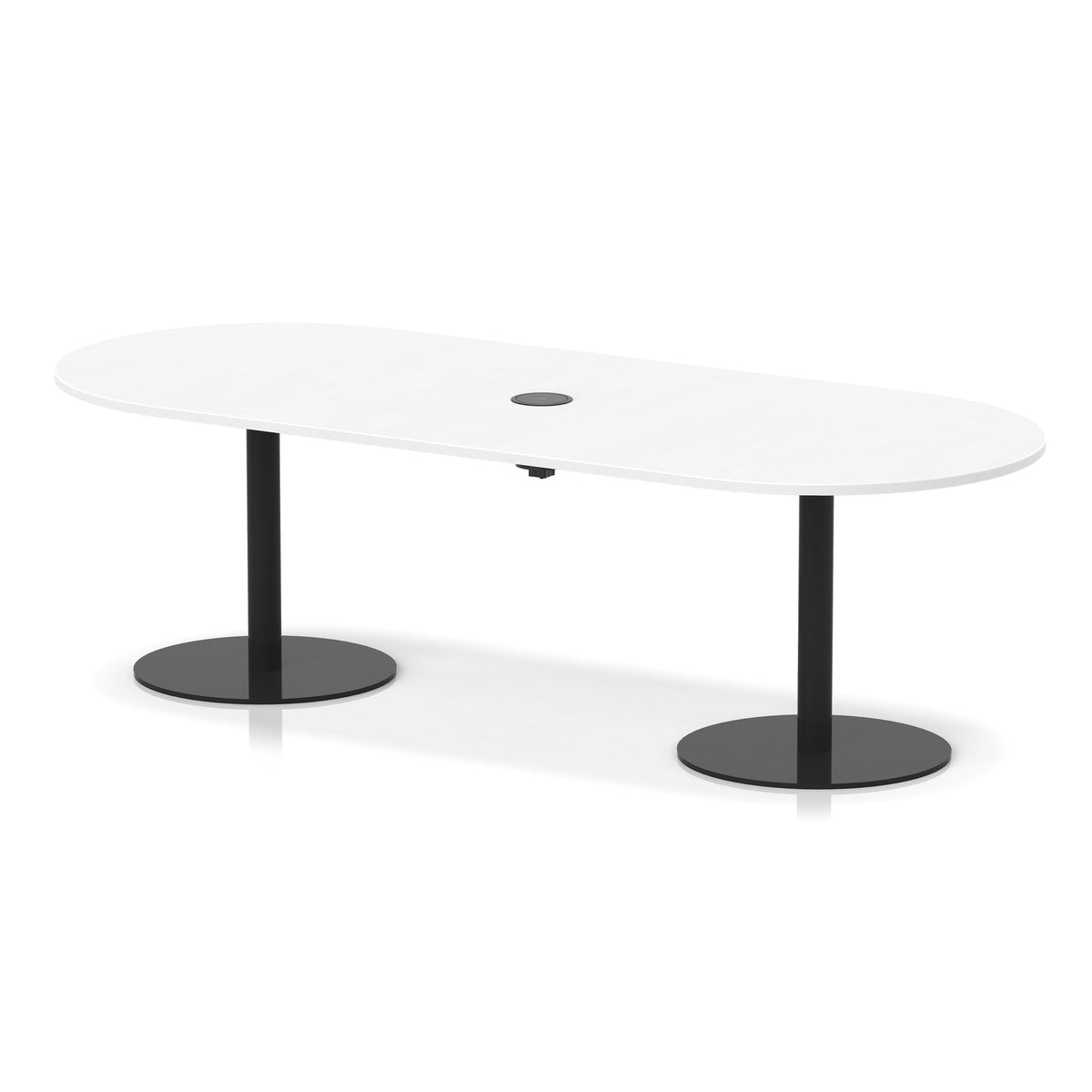 Italia boardroom table with pop-up power, 2400mm, black base, white top, view 2