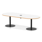 Italia boardroom table with pop-up power, 2400mm, black base, white, natural wood edge top, view 2