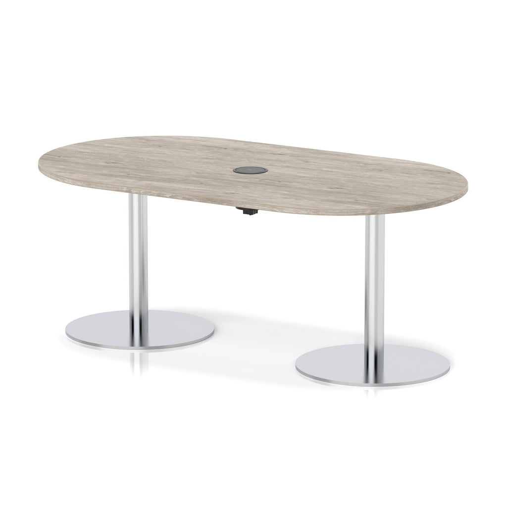 Italia boardroom table with pop-up power, 1800mm, silver base, grey oak top, view 2