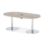 Italia boardroom table with pop-up power, 1800mm, silver base, grey oak top, view 2