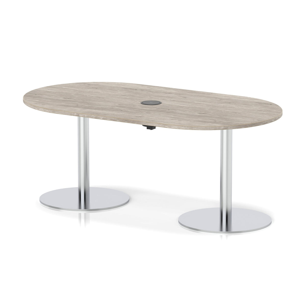 Italia boardroom table with pop-up power, 1800mm, silver base, grey oak top, view 2