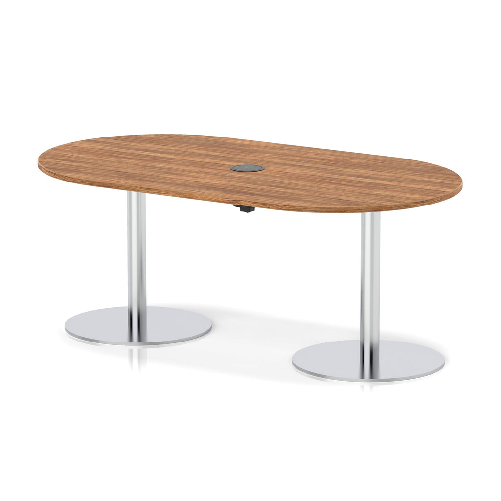 Italia boardroom table with pop-up power, 1800mm, silver base, walnut top, view 2