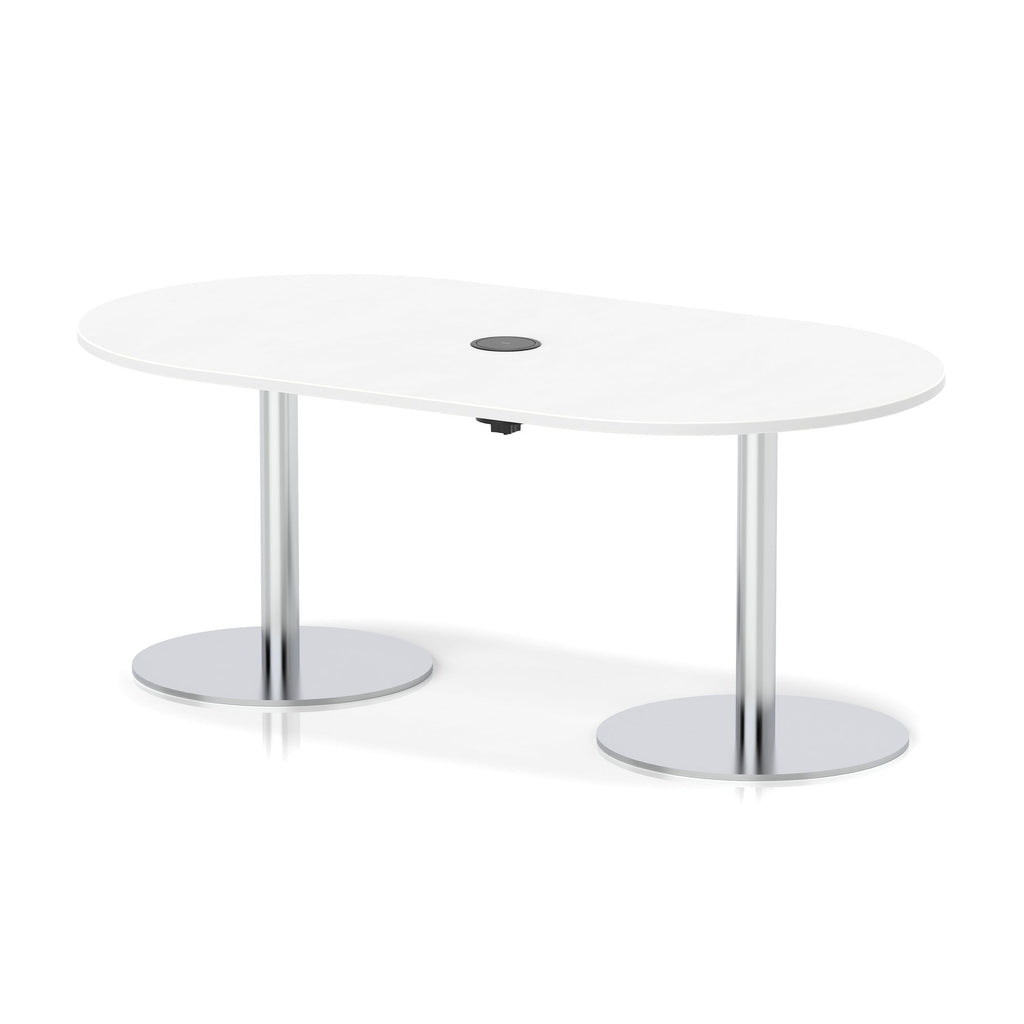 Italia boardroom table with pop-up power, 1800mm, silver base, white top, view 2