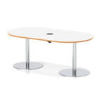 Italia boardroom table with pop-up power, 1800mm, silver base, white, natural wood edge top, view 2