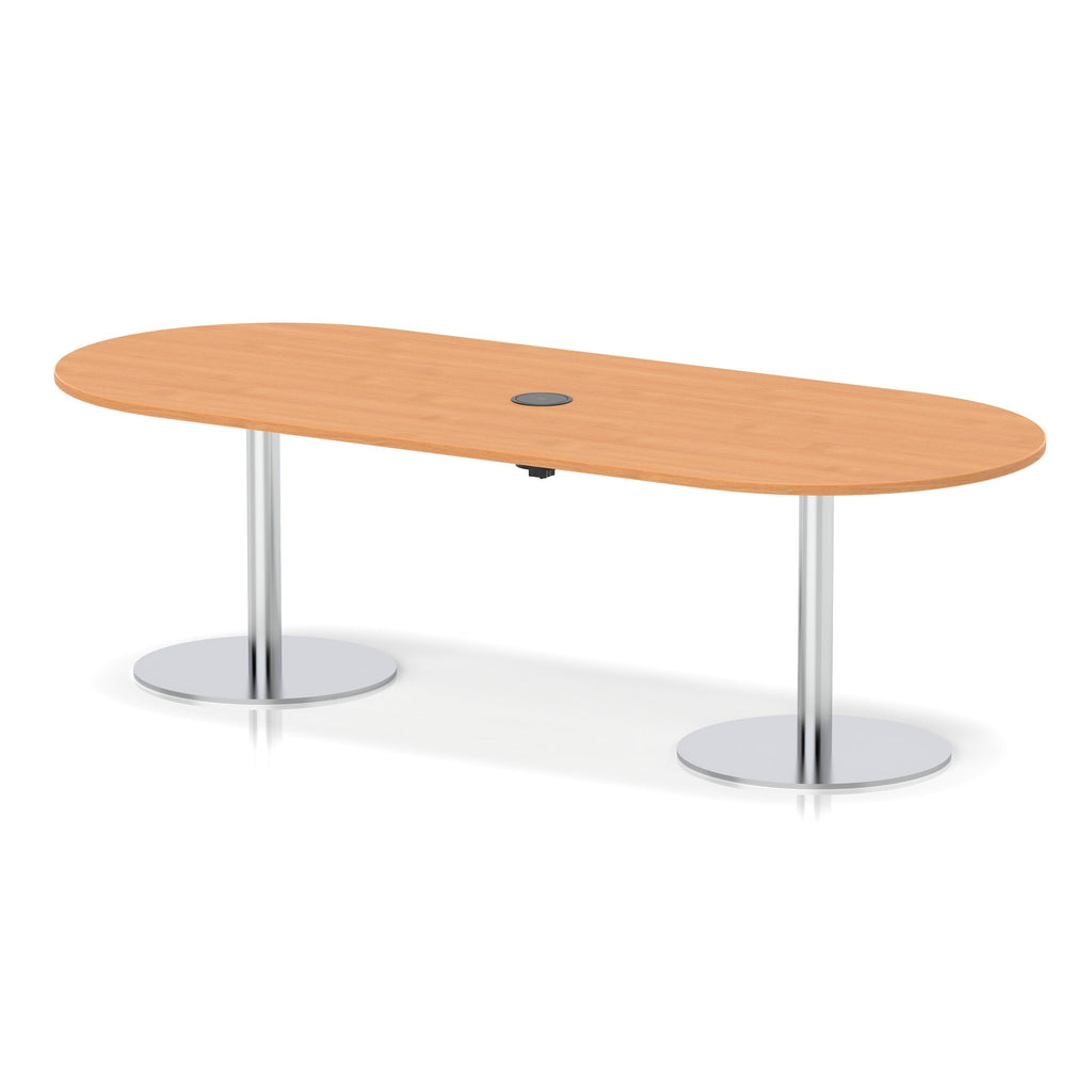 Italia boardroom table with pop-up power, 2400mm, silver base, beech top, view 2