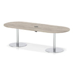 Italia boardroom table with pop-up power, 2400mm, silver base, grey oak top, view 2