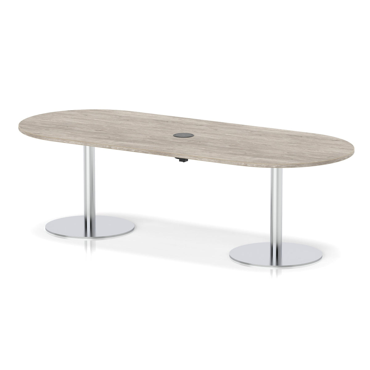 Italia boardroom table with pop-up power, 2400mm, silver base, grey oak top, view 2