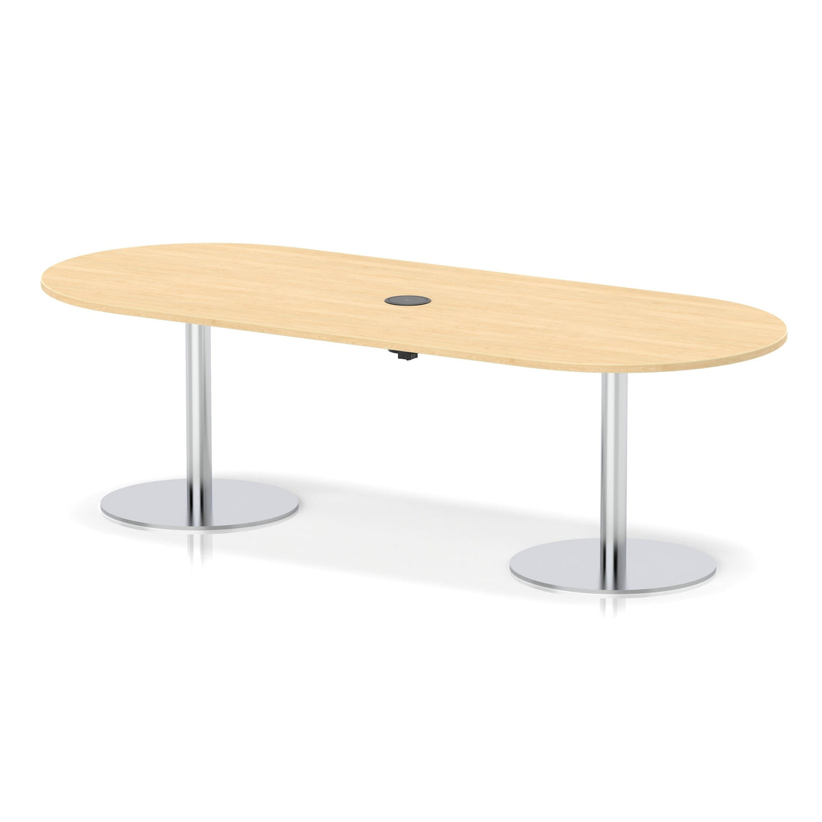 Italia boardroom table with pop-up power, 2400mm, silver base, maple top, view 2