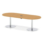 Italia boardroom table with pop-up power, 2400mm, silver base, oak top, view 2