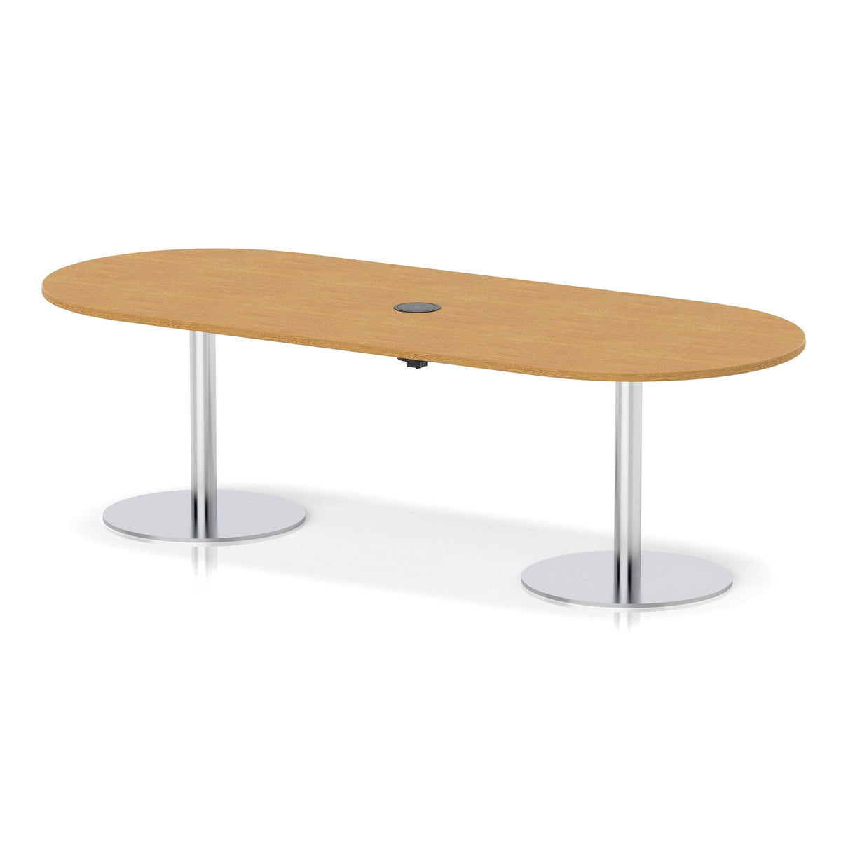 Italia boardroom table with pop-up power, 2400mm, silver base, oak top, view 2