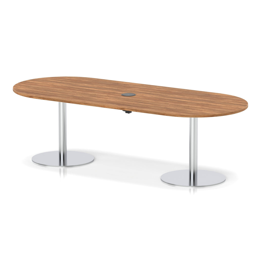 Italia boardroom table with pop-up power, 2400mm, silver base, walnut top, view 2