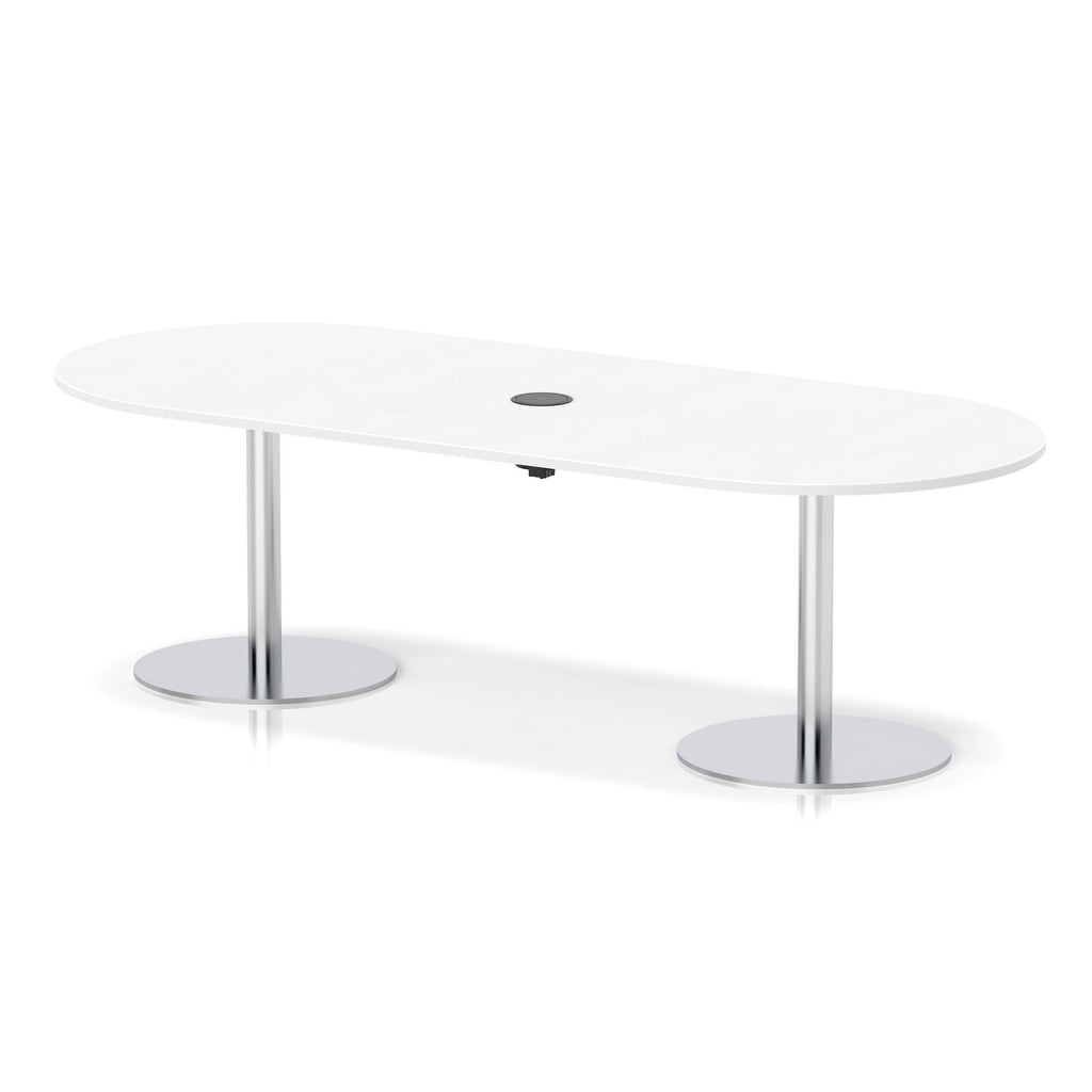 Italia boardroom table with pop-up power, 2400mm, silver base, white top, view 2