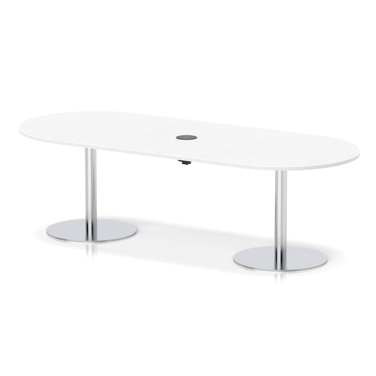 Italia boardroom table with pop-up power, 2400mm, silver base, white top, view 2