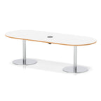 Italia boardroom table with pop-up power, 2400mm, silver base, white, natural wood edge top, view 2