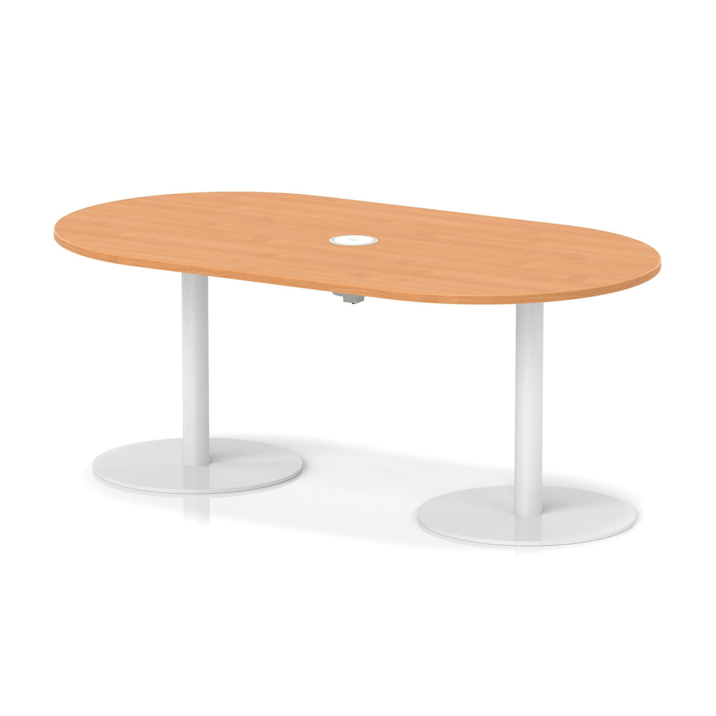 Italia boardroom table with pop-up power, 1800mm, white base, beech top, view 2