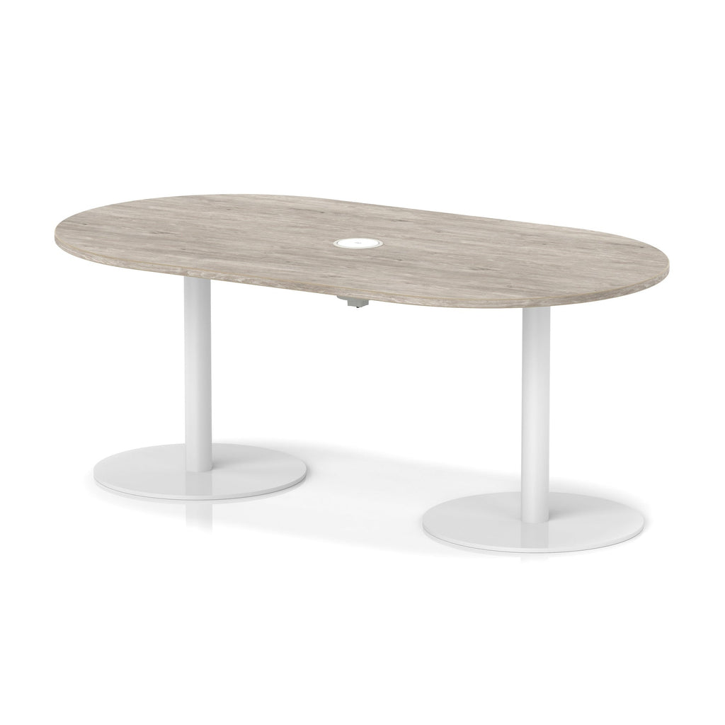 Italia boardroom table with pop-up power, 1800mm, white base, grey oak top, view 2