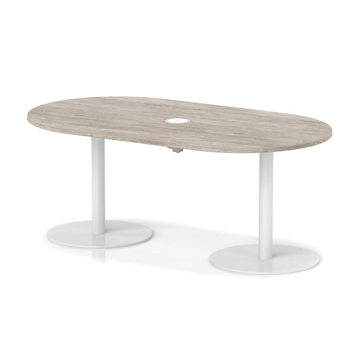 Italia boardroom table with pop-up power, 1800mm, white base, grey oak top, view 2