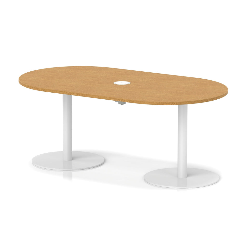 Italia boardroom table with pop-up power, 1800mm, white base, oak top, view 2