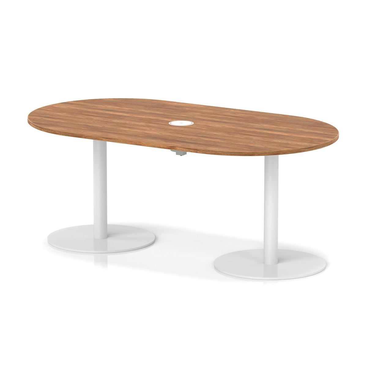 Italia boardroom table with pop-up power, 1800mm, white base, walnut top, view 2
