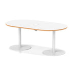 Italia boardroom table with pop-up power, 1800mm, white base, white, natural wood edge top, view 2