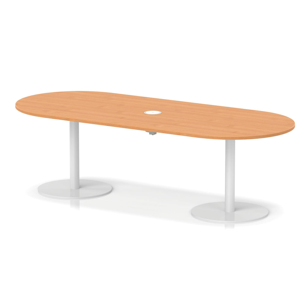 Italia boardroom table with pop-up power, 2400mm, white base, beech top, view 2