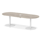 Italia boardroom table with pop-up power, 2400mm, white base, grey oak top, view 2