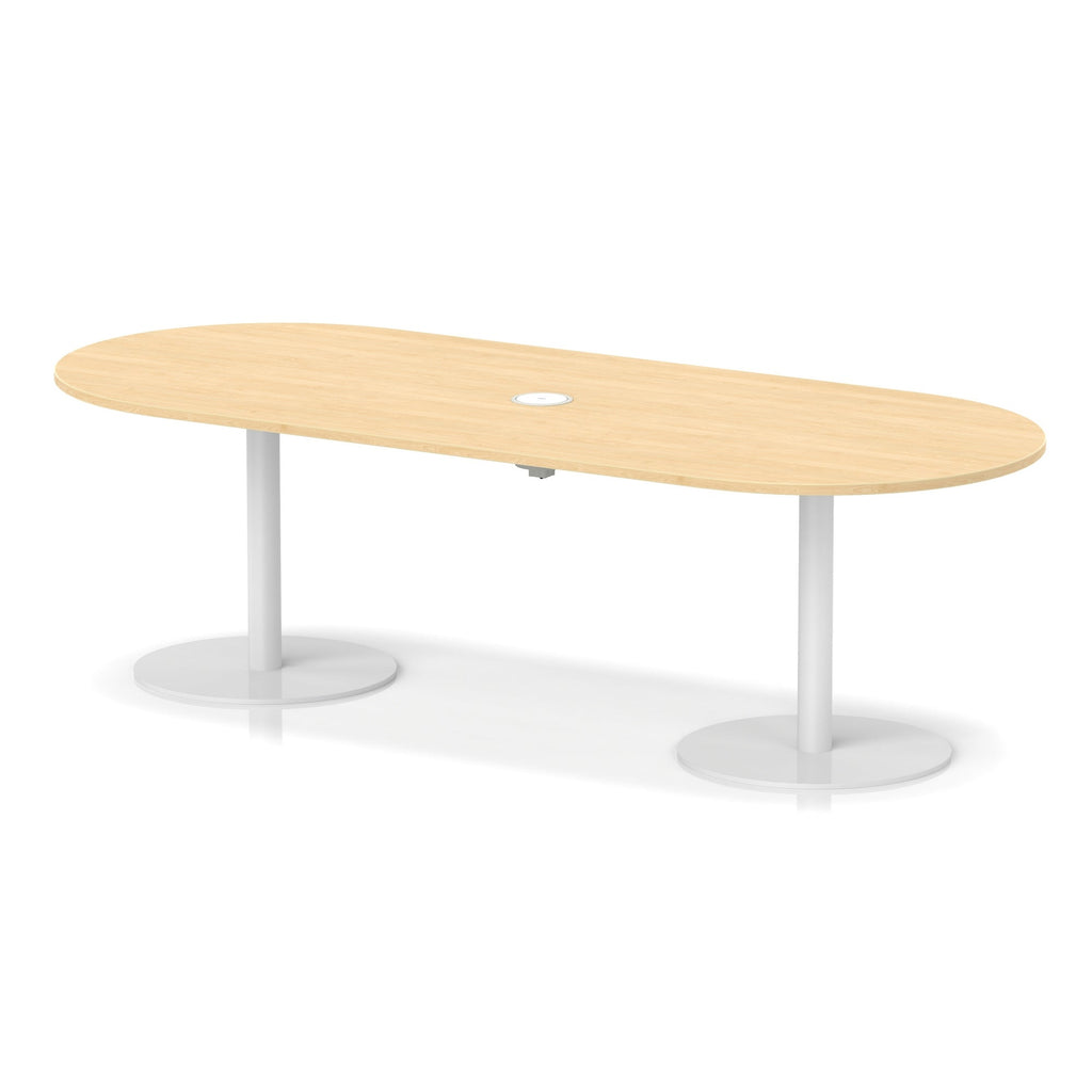 Italia boardroom table with pop-up power, 2400mm, white base, maple top, view 2