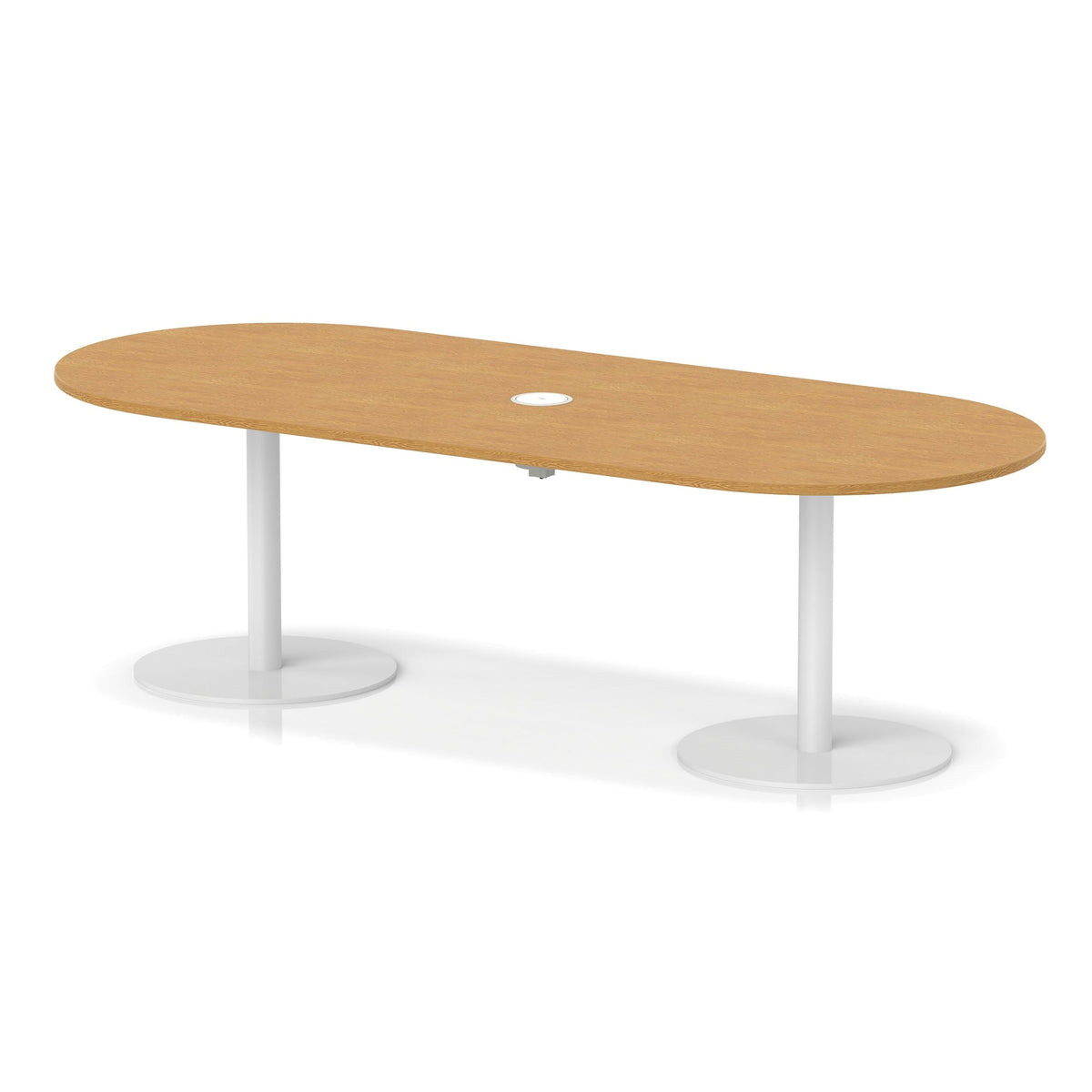 Italia boardroom table with pop-up power, 2400mm, white base, maple top, view 3