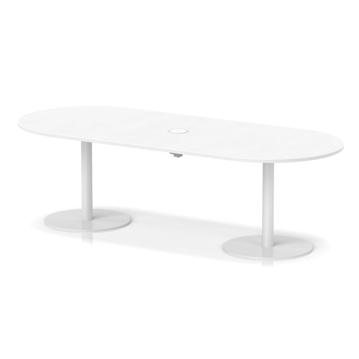 Italia boardroom table with pop-up power, 2400mm, white base, white top, view 2