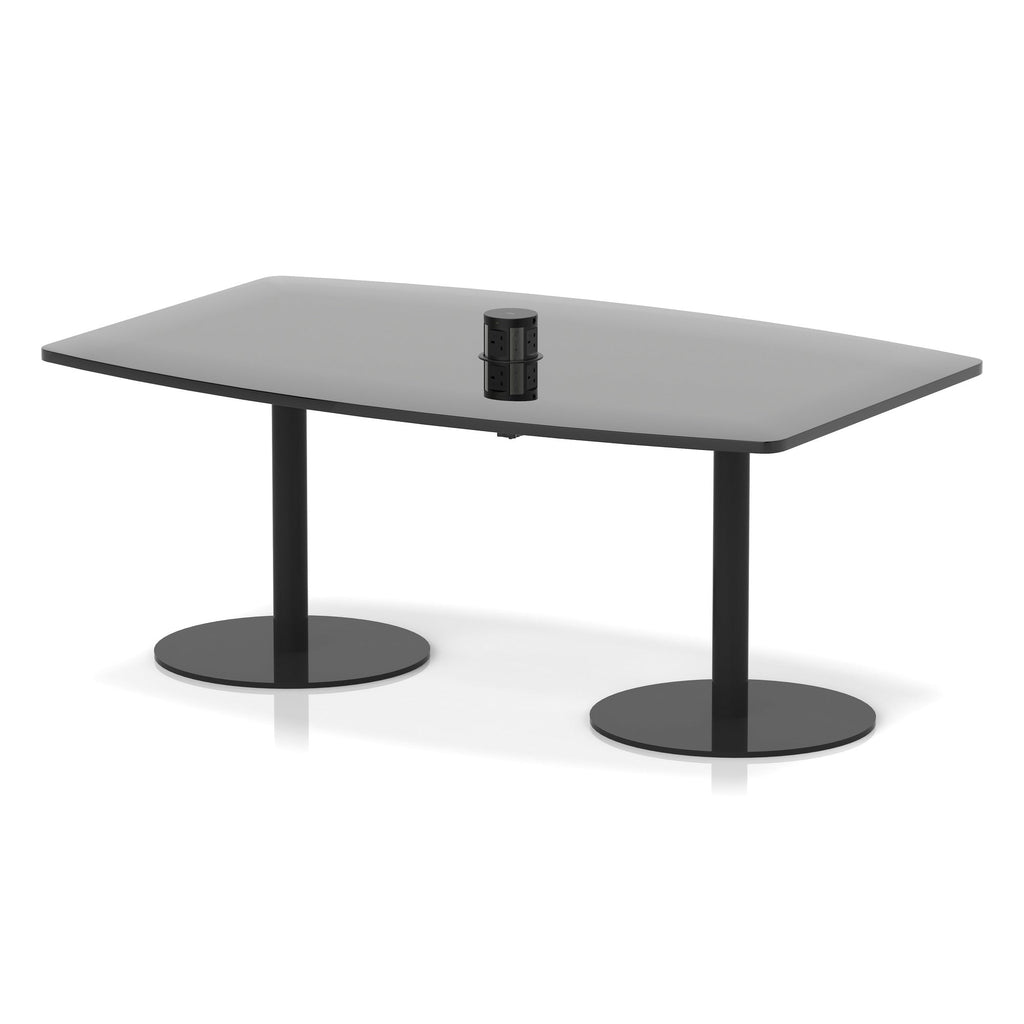Italia high gloss boardroom table with pop-up power, 1800 x 1200, table height 725mm, black base, in black