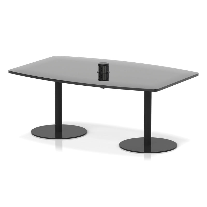 Italia high gloss boardroom table with pop-up power, 1800 x 1200, table height 725mm, black base, in black