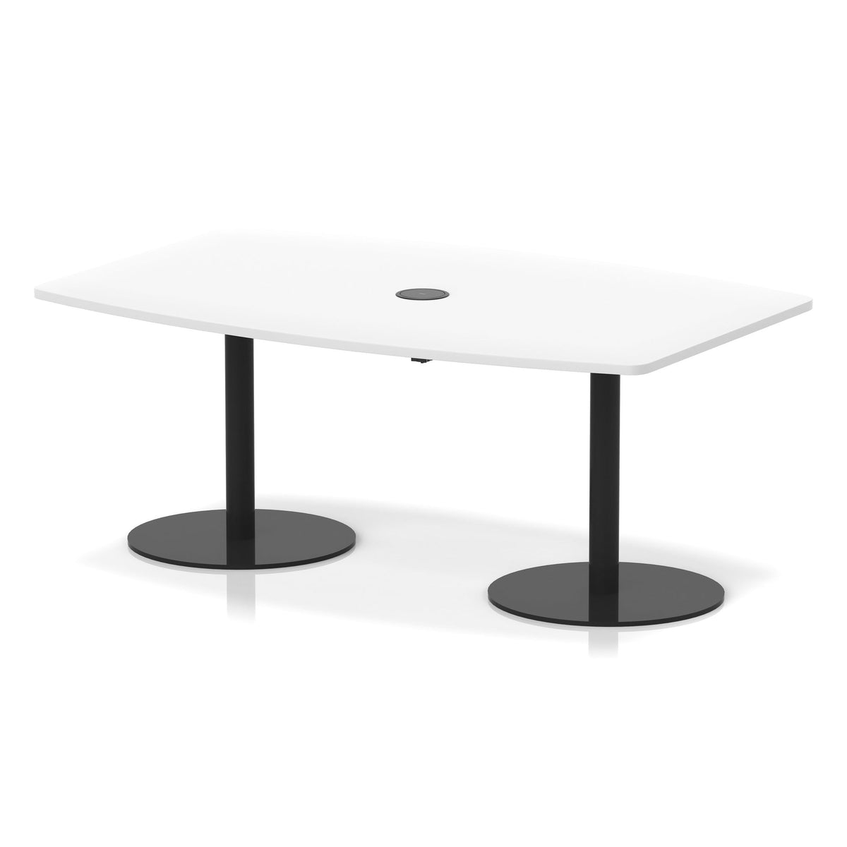Italia high gloss boardroom table with pop-up power, 1800 x 1200, table height 725mm, black base, in white, view 2