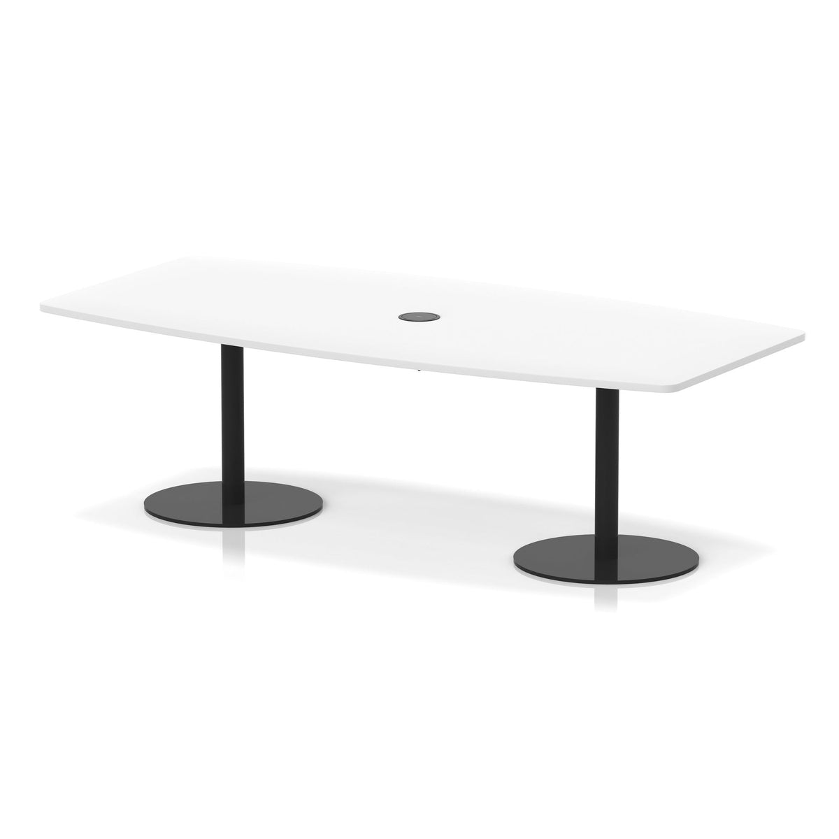 Italia high gloss boardroom table with pop-up power, 2400 x 1200, table height 725mm, black base, in white, view 2