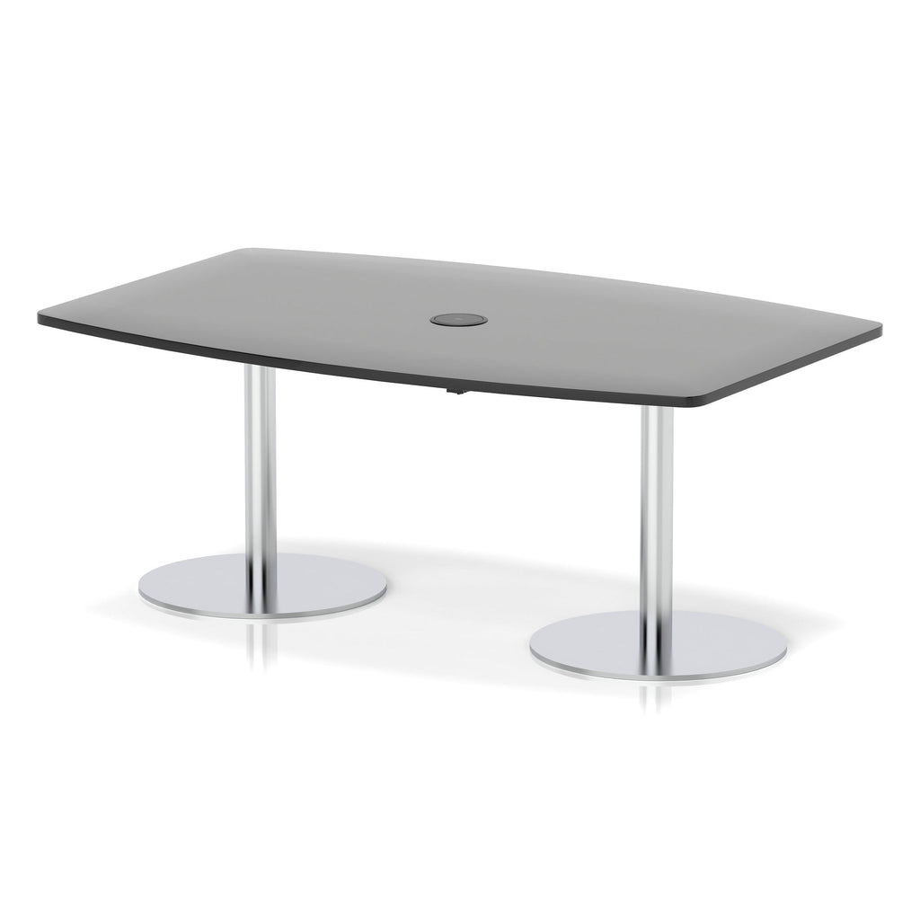 Italia high gloss boardroom table with pop-up power, 1800 x 1200, table height 725mm, silver base, in black, view 2