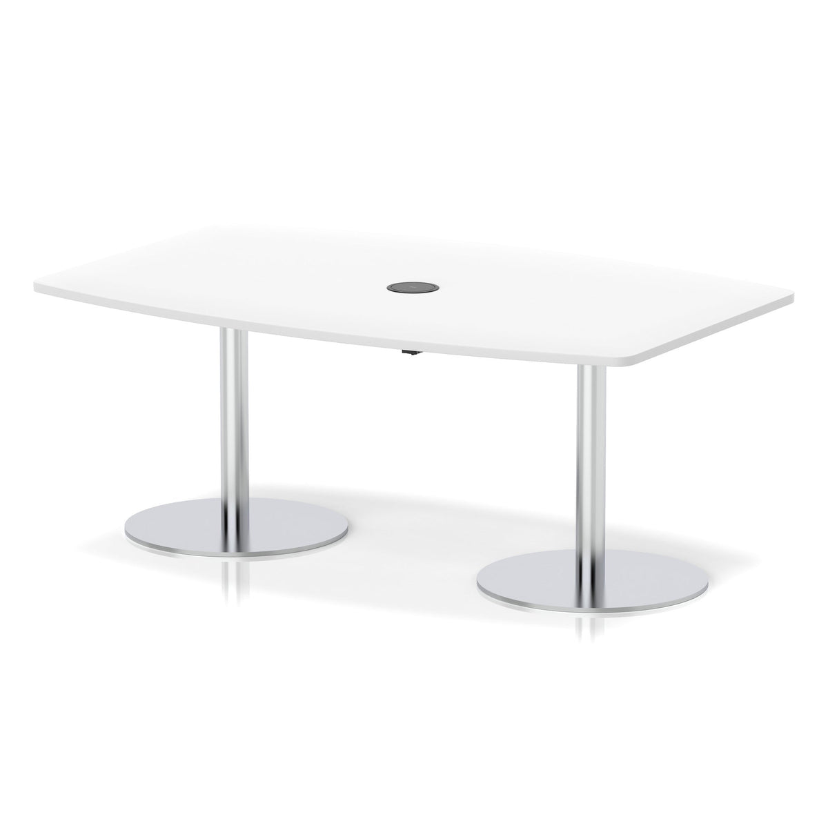 Italia high gloss boardroom table with pop-up power, 1800 x 1200, table height 725mm, silver base, in white, view 2
