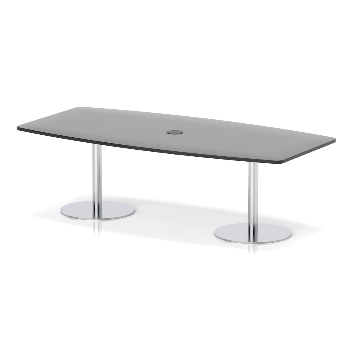 Italia high gloss boardroom table with pop-up power, 2400 x 1200, table height 725mm, silver base, in black, view 2