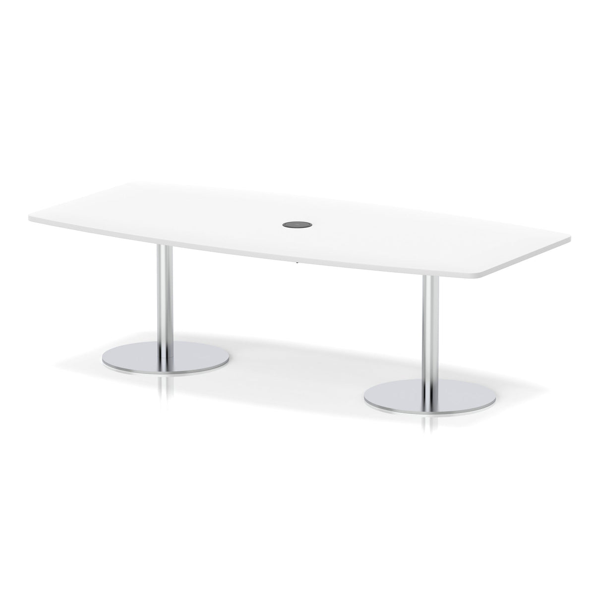 Italia high gloss boardroom table with pop-up power, 2400 x 1200, table height 725mm, silver base, in white, view 2