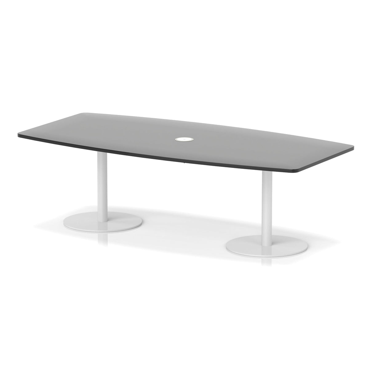 Italia high gloss boardroom table with pop-up power, 2400 x 1200, table height 725mm, white base, in black, view 2