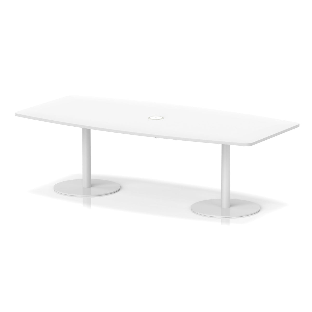 Italia high gloss boardroom table with pop-up power, 2400 x 1200, table height 725mm, white base, in white, view 2