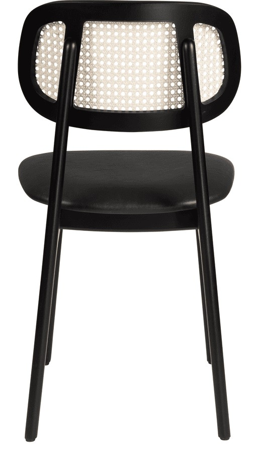 Relish Side Chair, Beech Satin Black, Natural Cane Back, Lascari Vintage Black Seat Pad